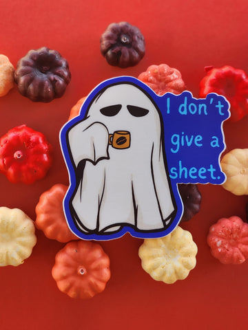 I Don't Give a Sheet: Ghost with Coffee Sticker