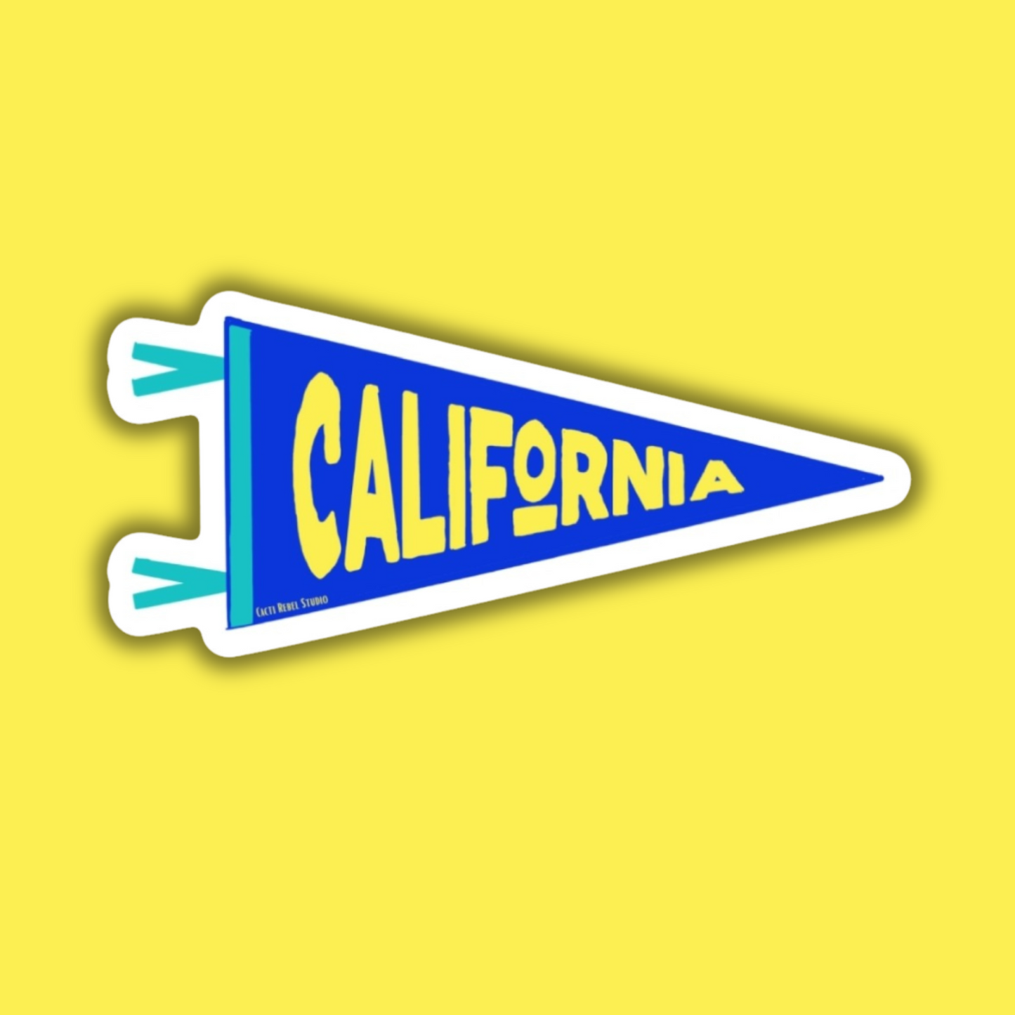 Sticker with 'California' text on a yellow background
