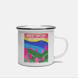 Enamel mug with 'Great Smoky Mountains' design on a white background