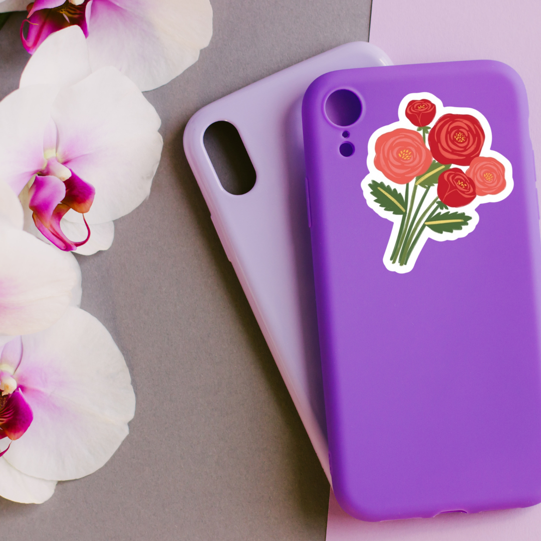 Red Roses Gouache Flower Bouquet Sticker