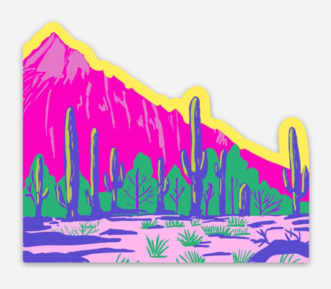 Pink Mountains Saguaro Whimsical Sticker