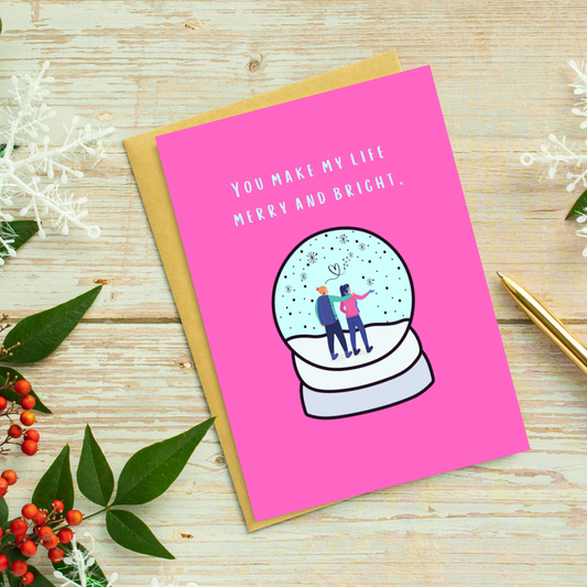Merry & Bright Snow Globe Christmas Greeting Card