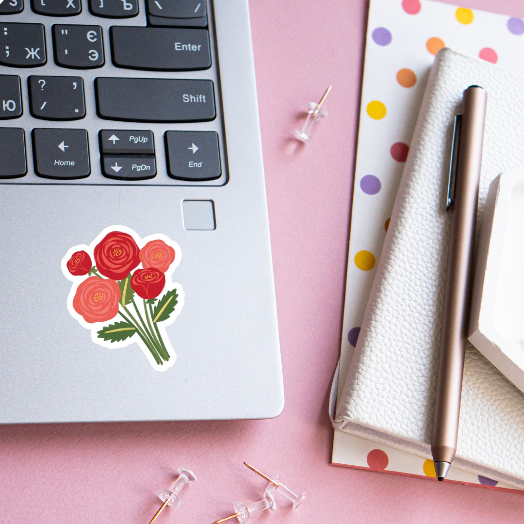 Red Roses Gouache Flower Bouquet Sticker