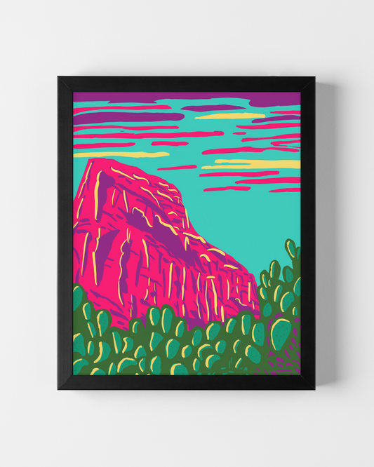 Arizona Mountains & Prickly Pear Art Print
