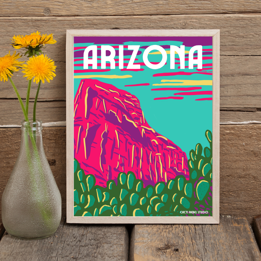 Arizona Mountains & Prickly Pear Art Print