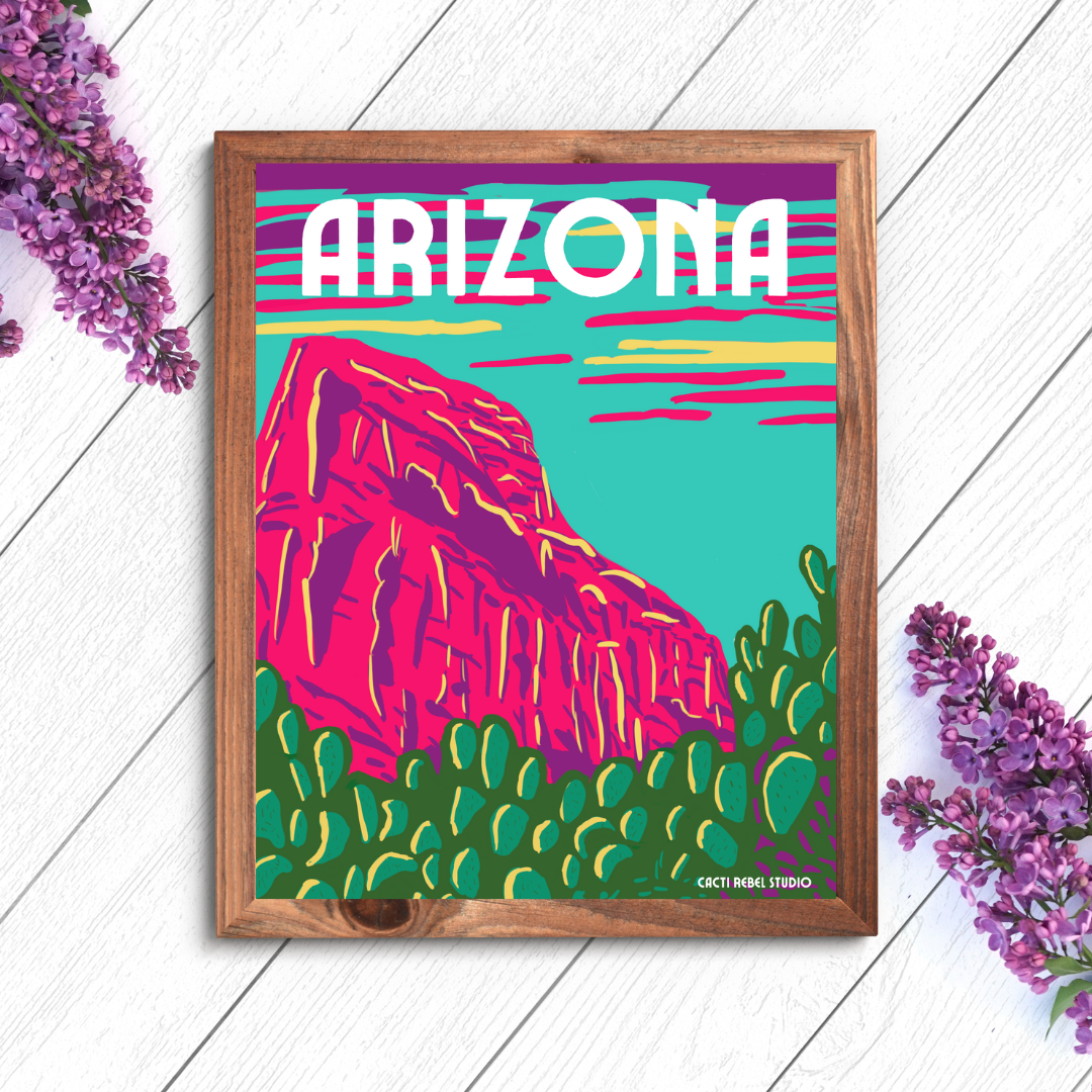 Arizona Mountains & Prickly Pear Art Print