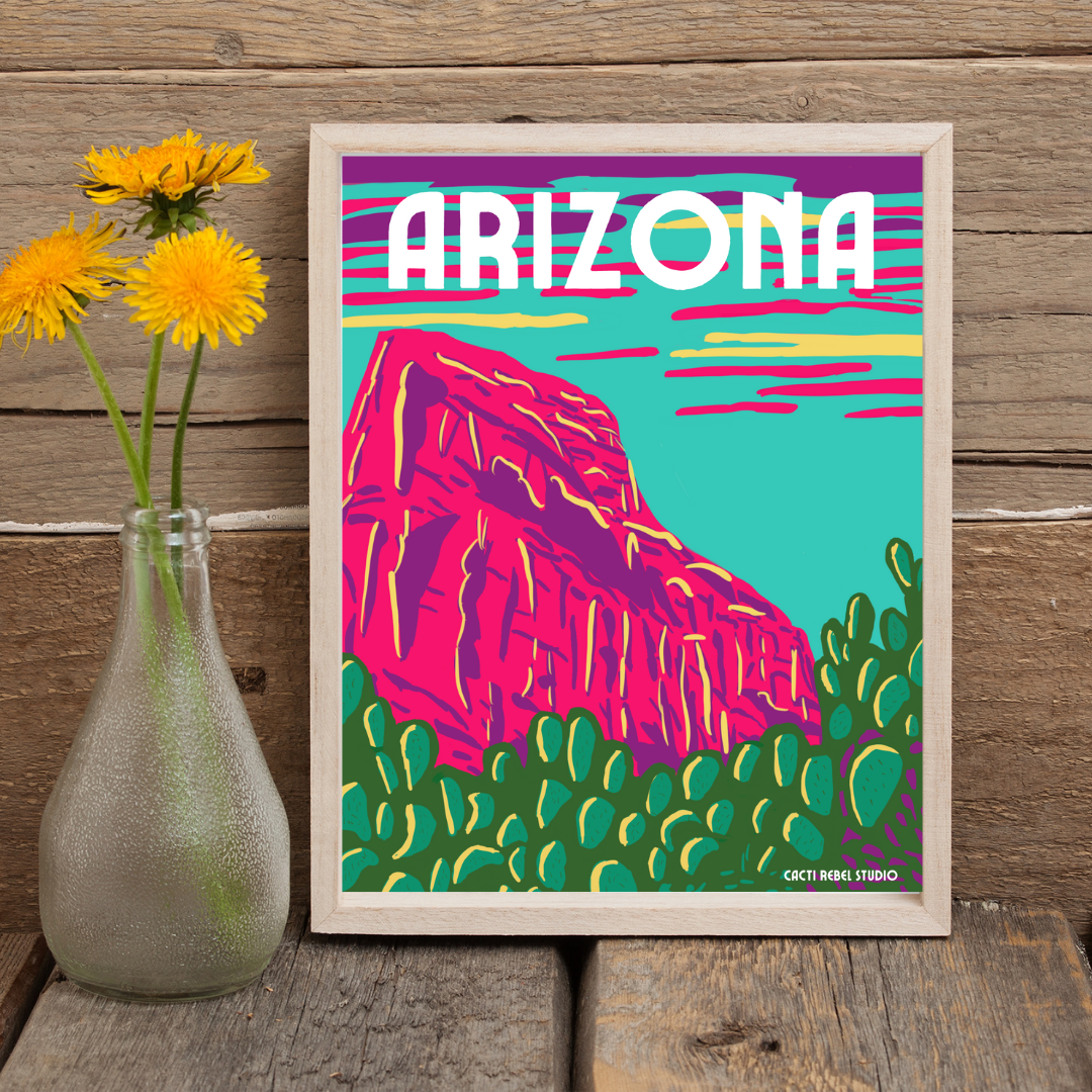 Arizona Mountains & Prickly Pear Art Print