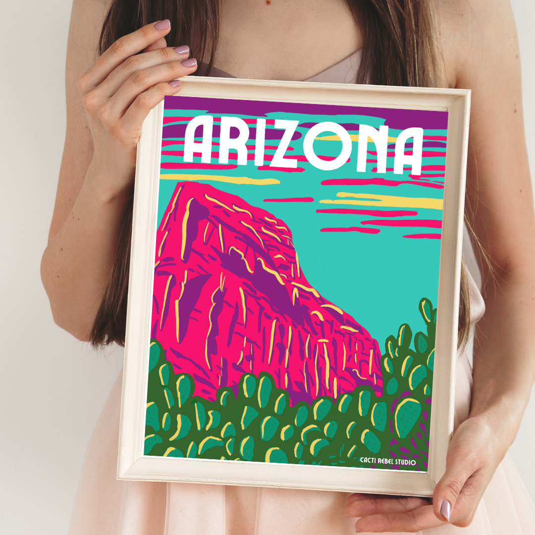 Arizona Mountains & Prickly Pear Art Print
