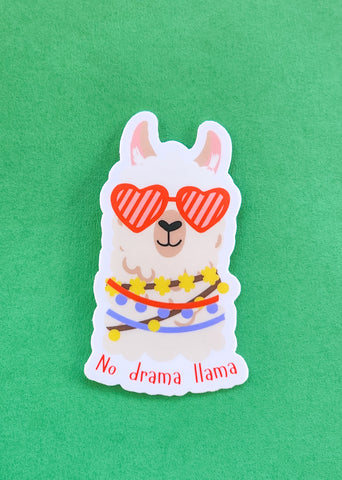 No Drama Llama: Party Llama with Heart Glasses Sticker